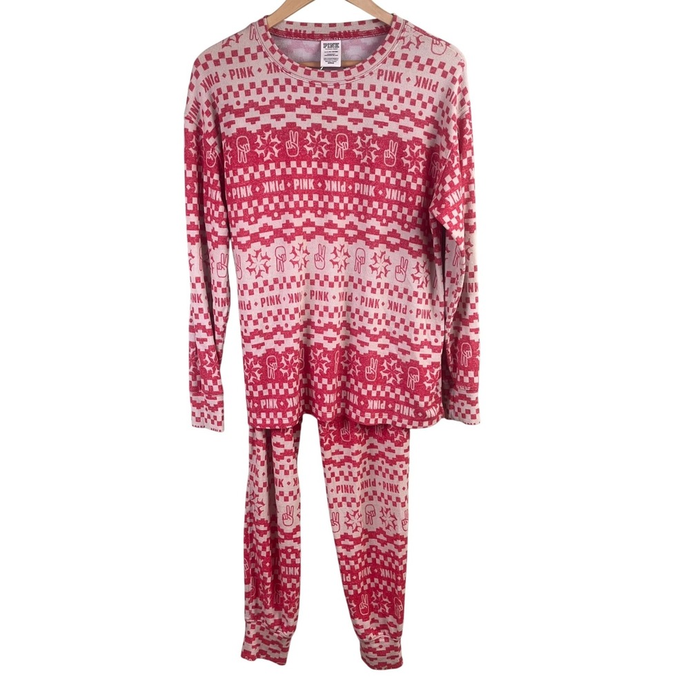 Victoria's Secret Pink Pajama Sets Peace Signs Dogs Snowflakes Long Sleeve Small